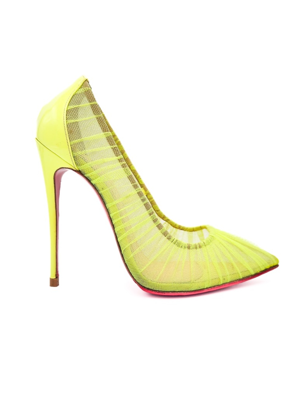 Christian Louboutin Neon Yellow Tulle Mesh Pumps Heels EU 37